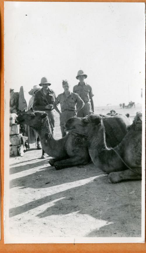 Une photo en noir et blanc de Gurney Smith avec un chameau.