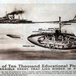 A sepia-toned ad with a crosscut image of a submarine