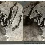 A black and white photograph of a stereoscopic pair of images depicting a team of sappers at work.
