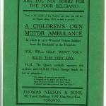 An advertisement on the back cover of a green schoolbook soliciting funds for  an ambulance.