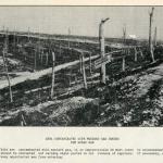 Une photographie en noir et blanc d’un paysage de désolation et d’un panneau avertissant de la contamination au gaz moutarde.